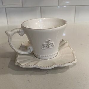 Anthropologie White Teacup and Saucer Set